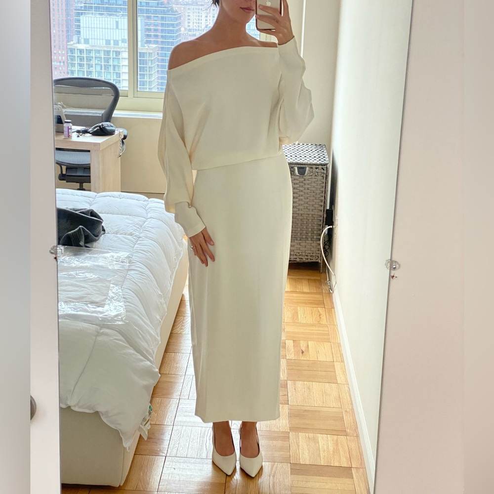 L'Academie Cream Ivory Off-Shoulder Skirt Set Size Small